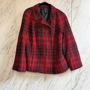 Style & Co. Double Breasted Wool Plaid Pea Coat Jacket SZ L